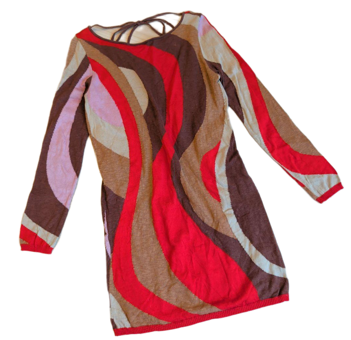 Missoni Knit Ls Open Back Abstract Print Dress