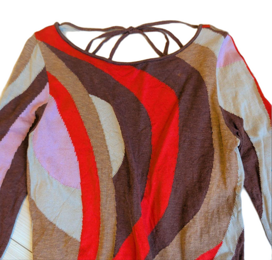Missoni Knit Ls Open Back Abstract Print Dress