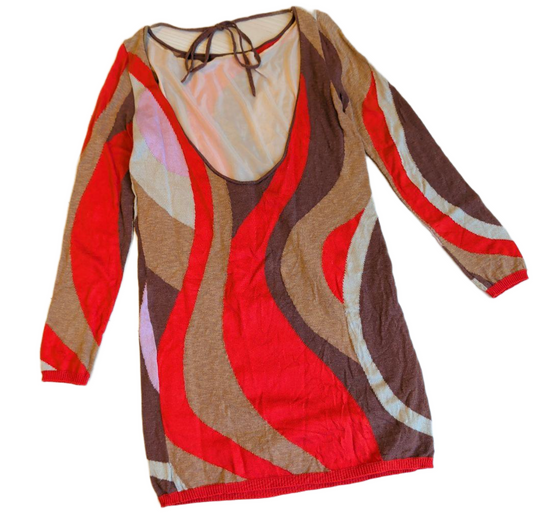 Missoni Knit Ls Open Back Abstract Print Dress