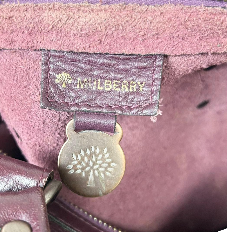Mulberry Leather Purple Pocket Double Strap Tote Handbag