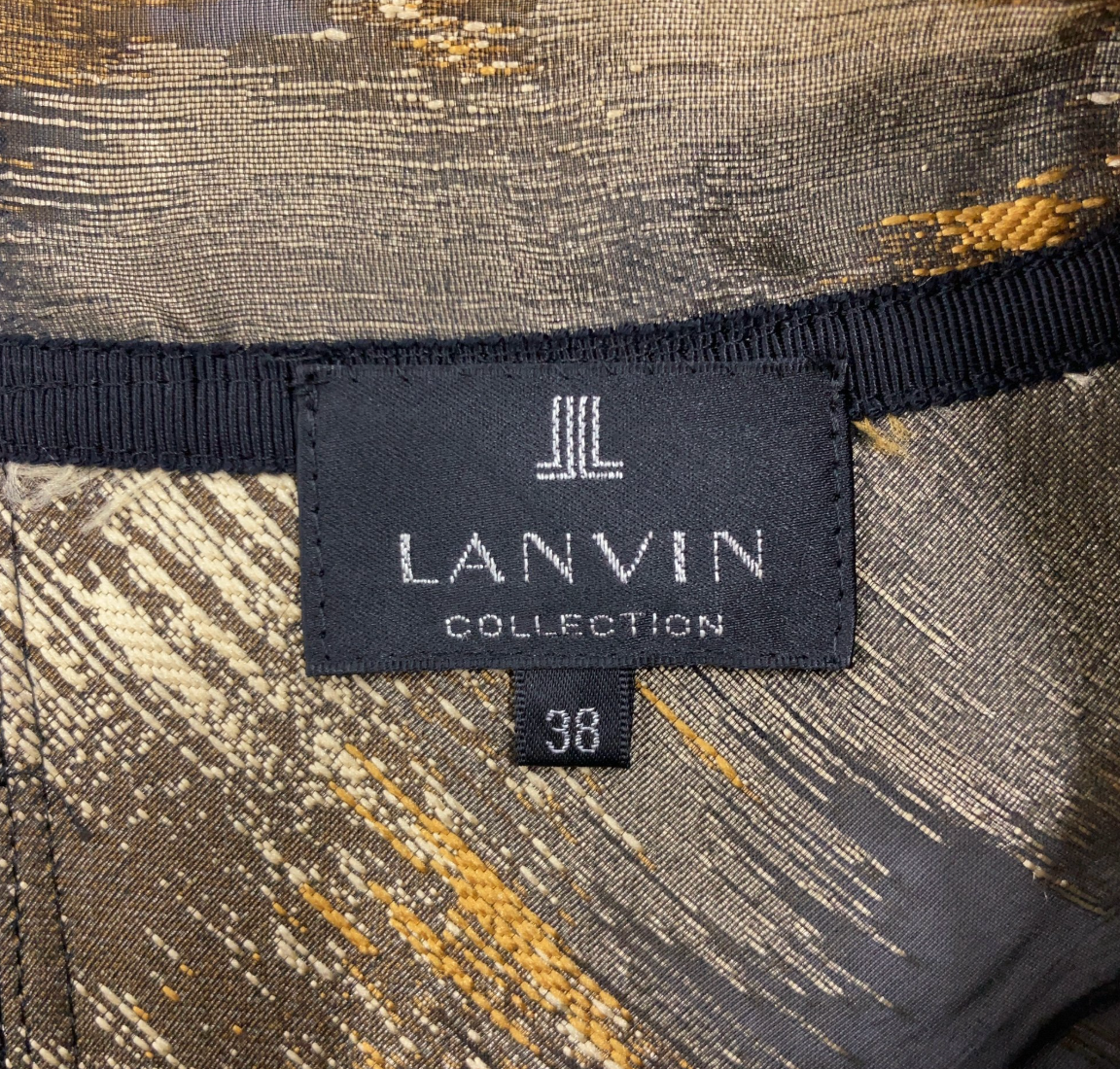 Lanvin Yellow Black High Neck Bell LS Abstract Print Blouse