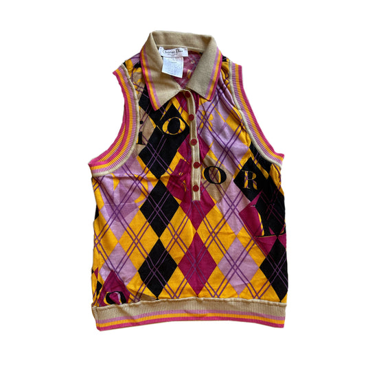 Christian Dior Argyle Sleeveless Knit Polo
