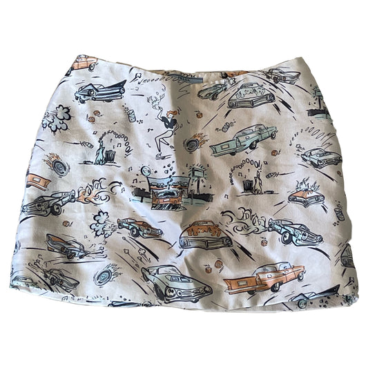 Prada Silk Car Print Mini Skirt