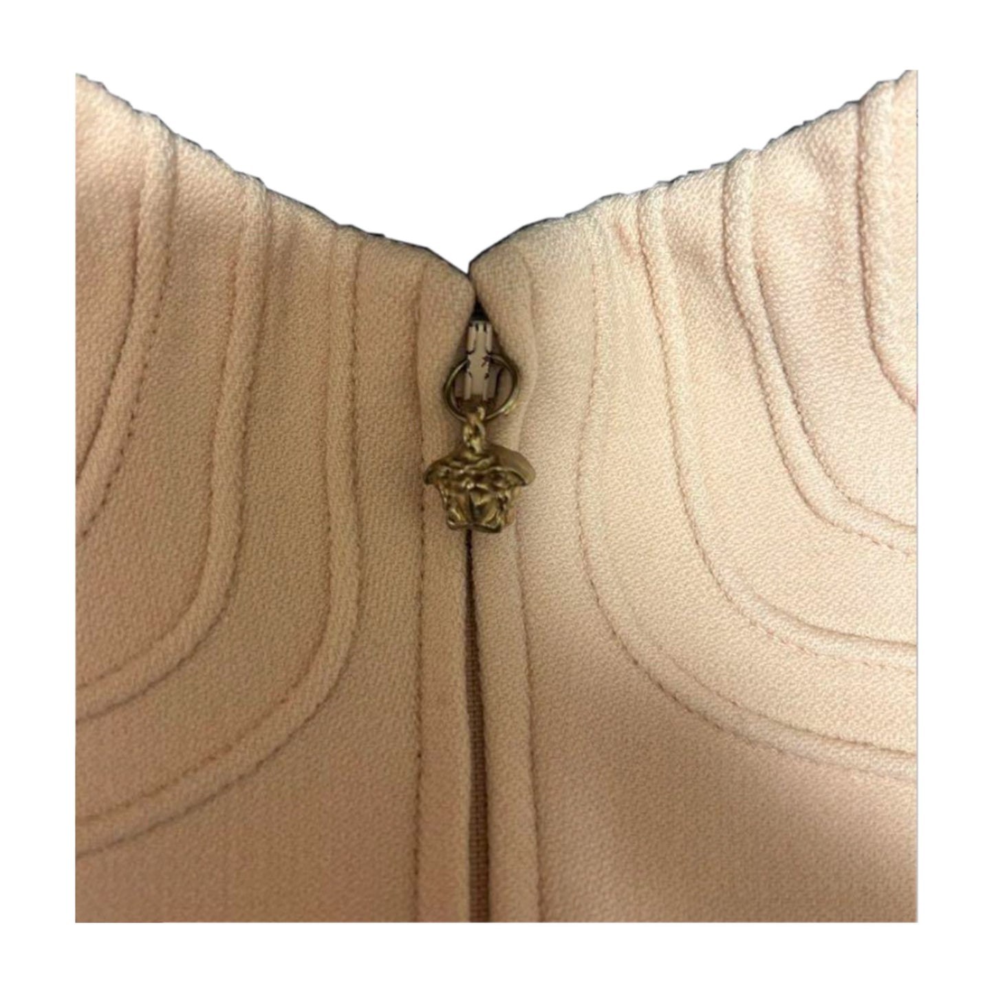 Versace Embroidered Framing Mock Neck Shoulder Zip Jacket Skirt Two Piece Set