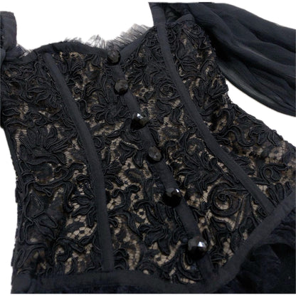 Yves Saint Laurent Lace Sweetheart Bustier Ballon LS Mini Dress