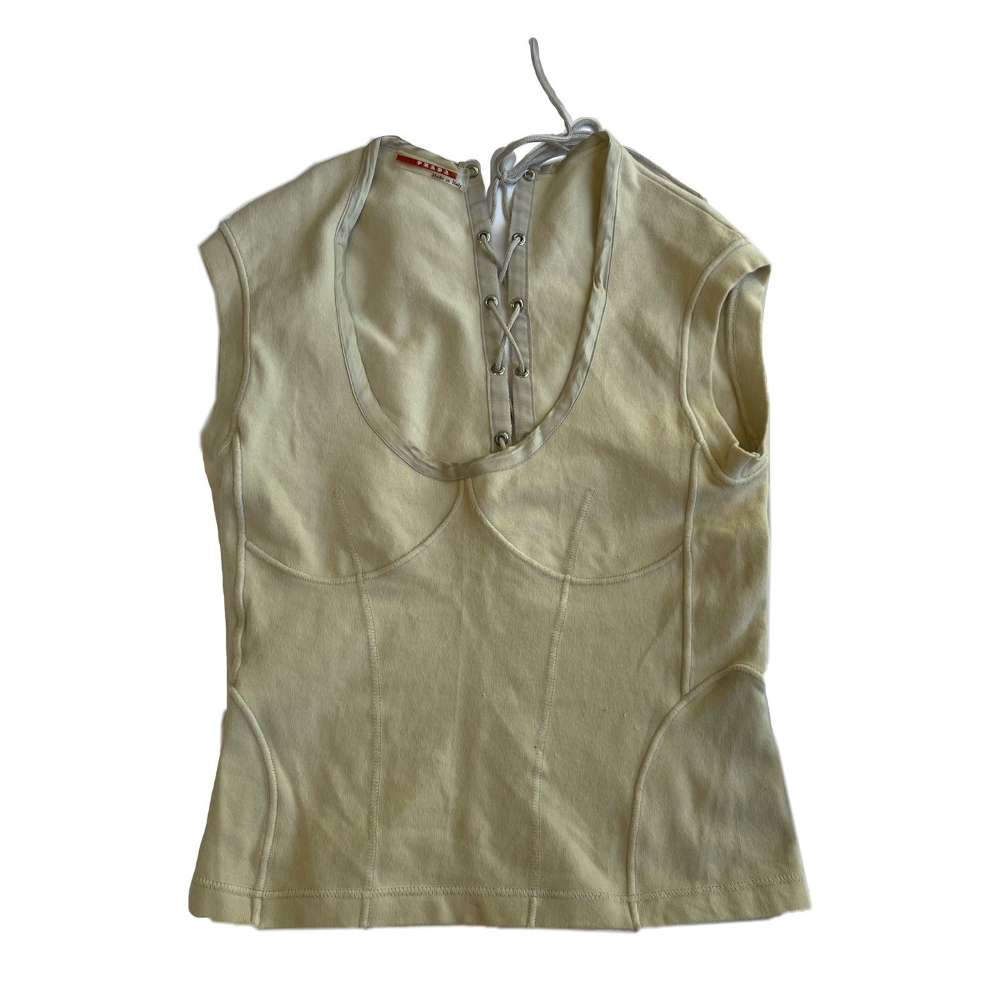 Prada Lace Up Embroidered Bustier Top