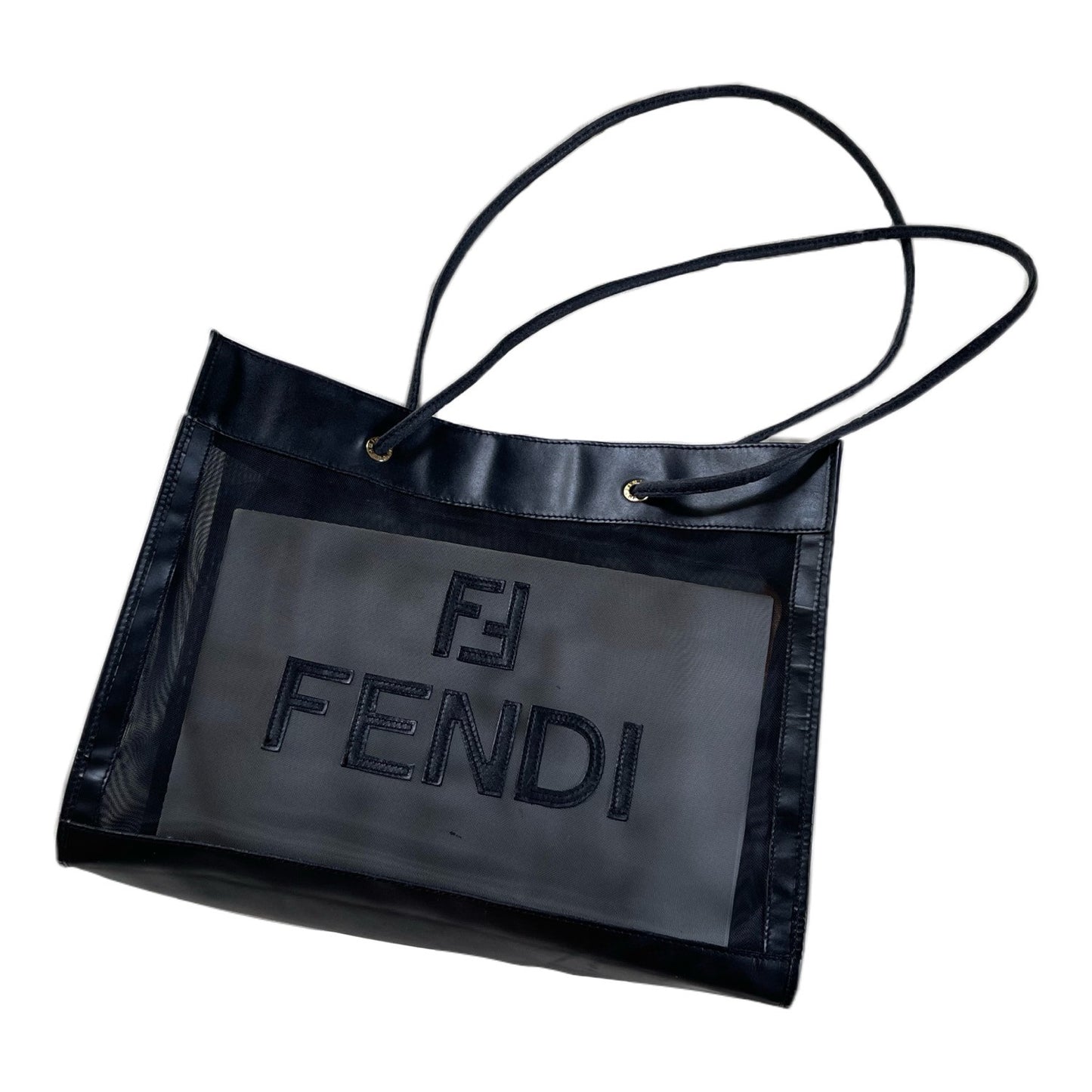 Fendi Mesh Logo Leather Shoulder Bag