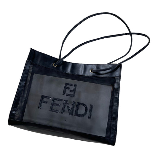 Fendi Mesh Logo Leather Shoulder Bag