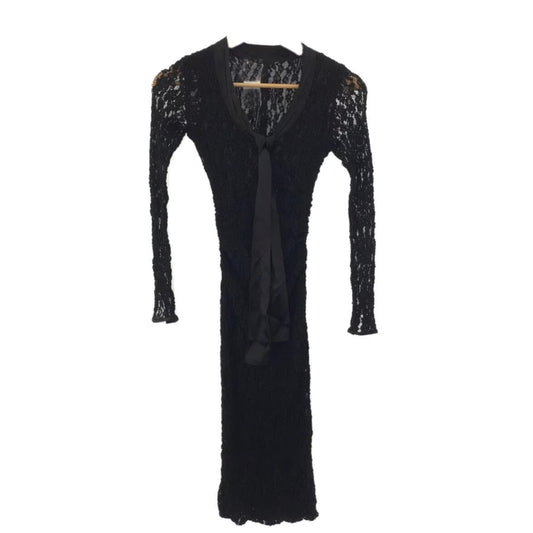 Dolce & Gabbana Lace Crotchet LS Dress Pussybow Neck Tie