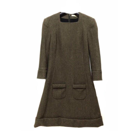 Balenciaga Tweed Wool Pocket 3/4 Sleeve A Line Dress