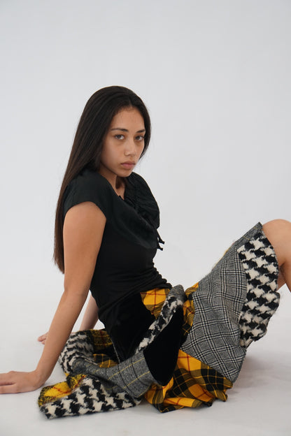Comme Des Garcons Plaid Hounstooth Patch Assymetrical Skirt