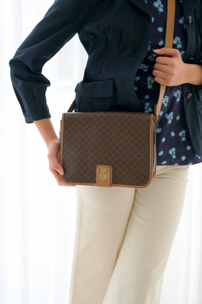 Celine Macadam Monogram Croosbody Satchel Handbag.