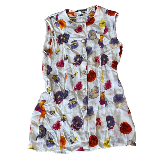 Valentino Floral Button Down Belted Sless Blouse