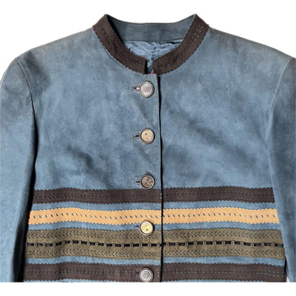 Loewe Suede Fringe Hem w Pattern Detail Mandarin Collar Jacket