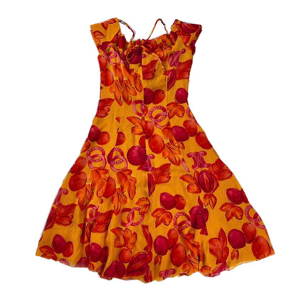 Celine Floral Logo Silk Midi Dress