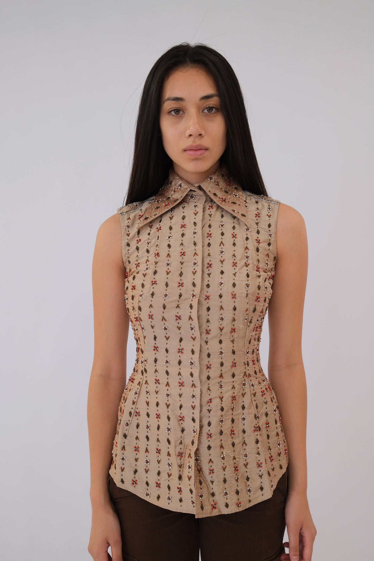Dolce & Gabbana Beaded Point Collar Sless Blouse Vest