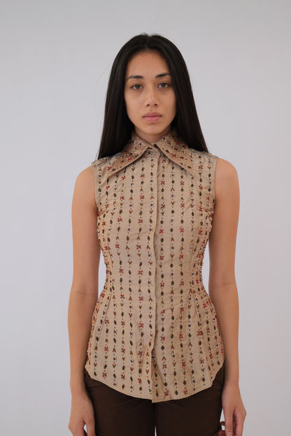Dolce & Gabbana Beaded Point Collar Sless Blouse Vest