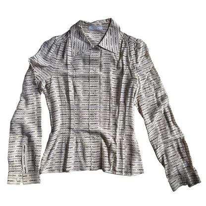 Prada Logo Print Long Sleeve Button Down Blouse