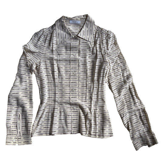 Prada Logo Print Long Sleeve Button Down Blouse