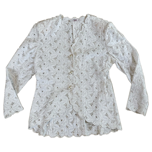 Christian Dior Lace Pearl Button Down Shoulder Pad Blouse