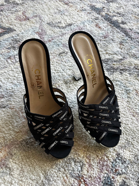Chanel Logo Clear Heels
