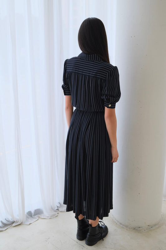 Nina Ricci Stripe SS Button Down pleated Dress