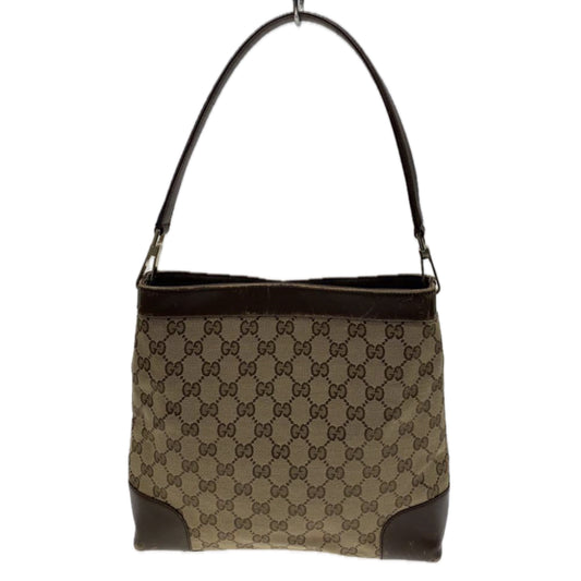 Gucci Monogram Canvas Leather Trim Strap Handbag