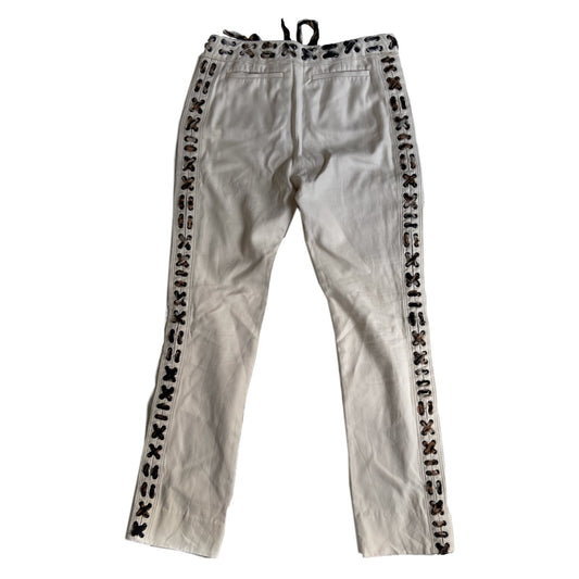 Yves Saint Laurent Leopard Scarf Lace Up Beige Tapered Pants