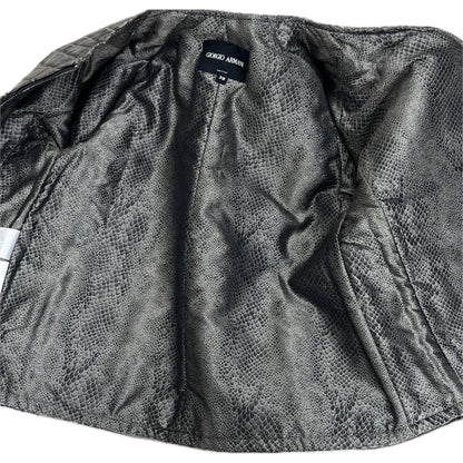 Giorgio Armani Calf Leather Reptile Assymetrical Zip Flare Sleeve Jacket