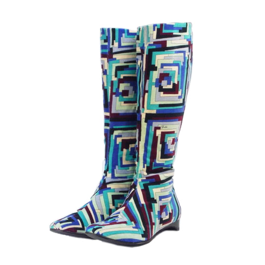 Emilio Pucci Velvet Pattern Knee High Boots