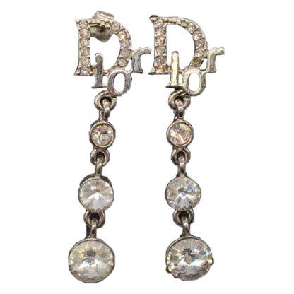 Christian Dior Rhinestone Drop Down Logo Earrings