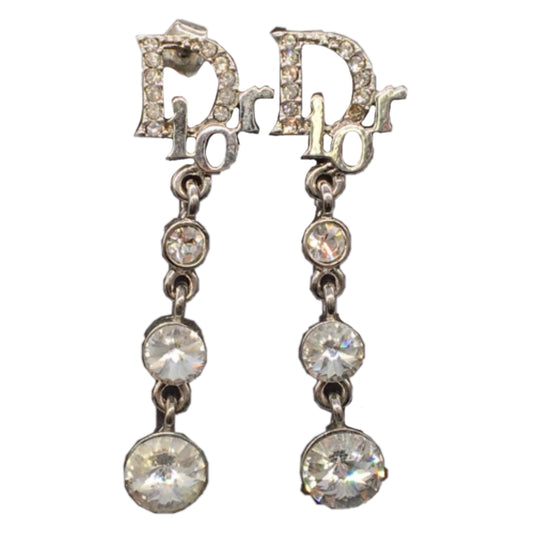 Christian Dior Rhinestone Drop Down Logo Earrings