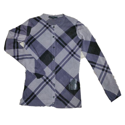 Gucci Plaid Glitter Purple Black Button Down Lurex Cardigan