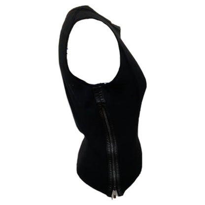 Gucci Ribbed Leather Trim Side Zipper Tank Top