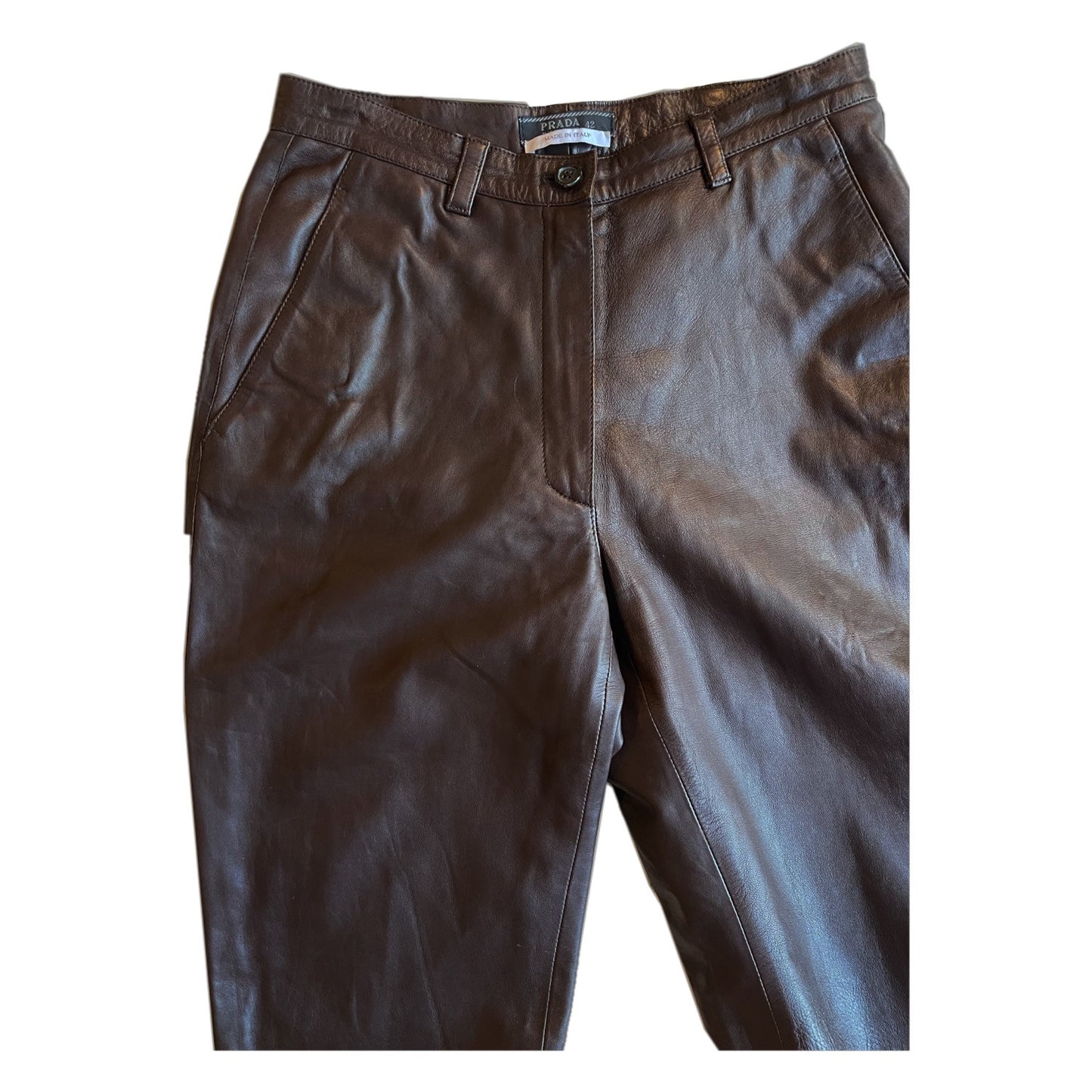 Prada Chocolate Brown Flare High waisted Leather Pants