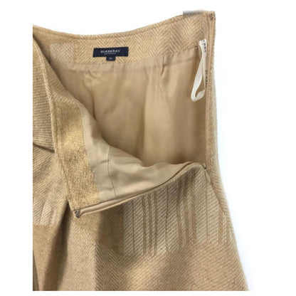 Burberry London Wool Blend Check Print Pleat Fray Hemline Midi Skirt