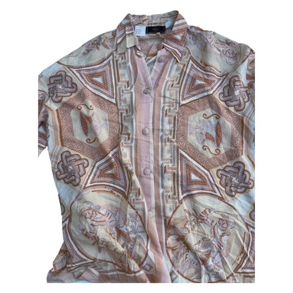 Fendi Roma Logo Tile Print Silk Oversized Shirt