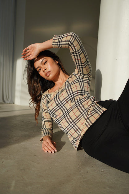 Burberry Blue Label Nova Check LS Scoop Neck Top