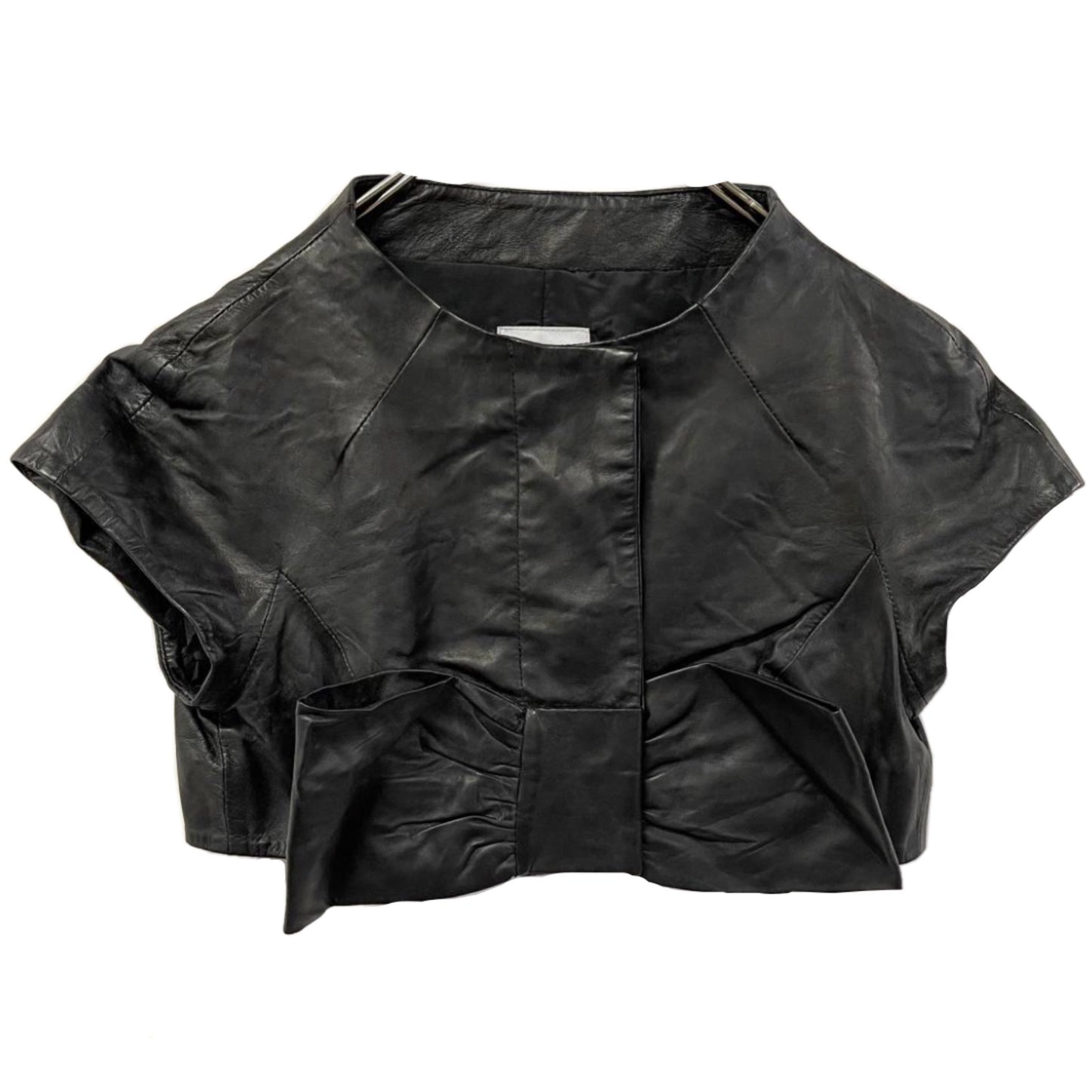 Moschino Cropped Mini SS Leather Jacket w Front Bow