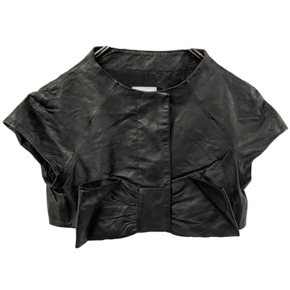 Moschino Cropped Mini SS Leather Jacket w Front Bow