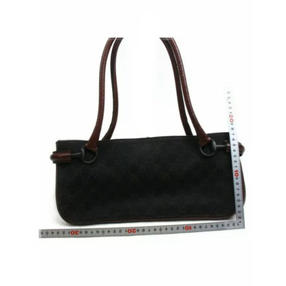 Gucci Mini Canvas Black Monogram Brown Leather Strap Tote