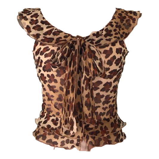 Moschino Cheap And Chic Leopard Frill Collar Button Down Sless Blouse
