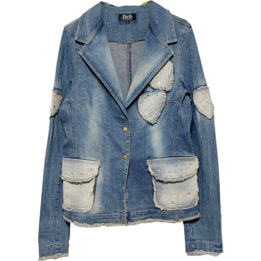 Dolce & Gabbana Denim Rhinestone Patchwork Blazer