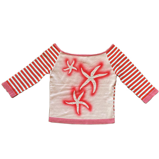 Versace Jeans Couture Glitter Starfish Stripe Knit Off Shoulder Top