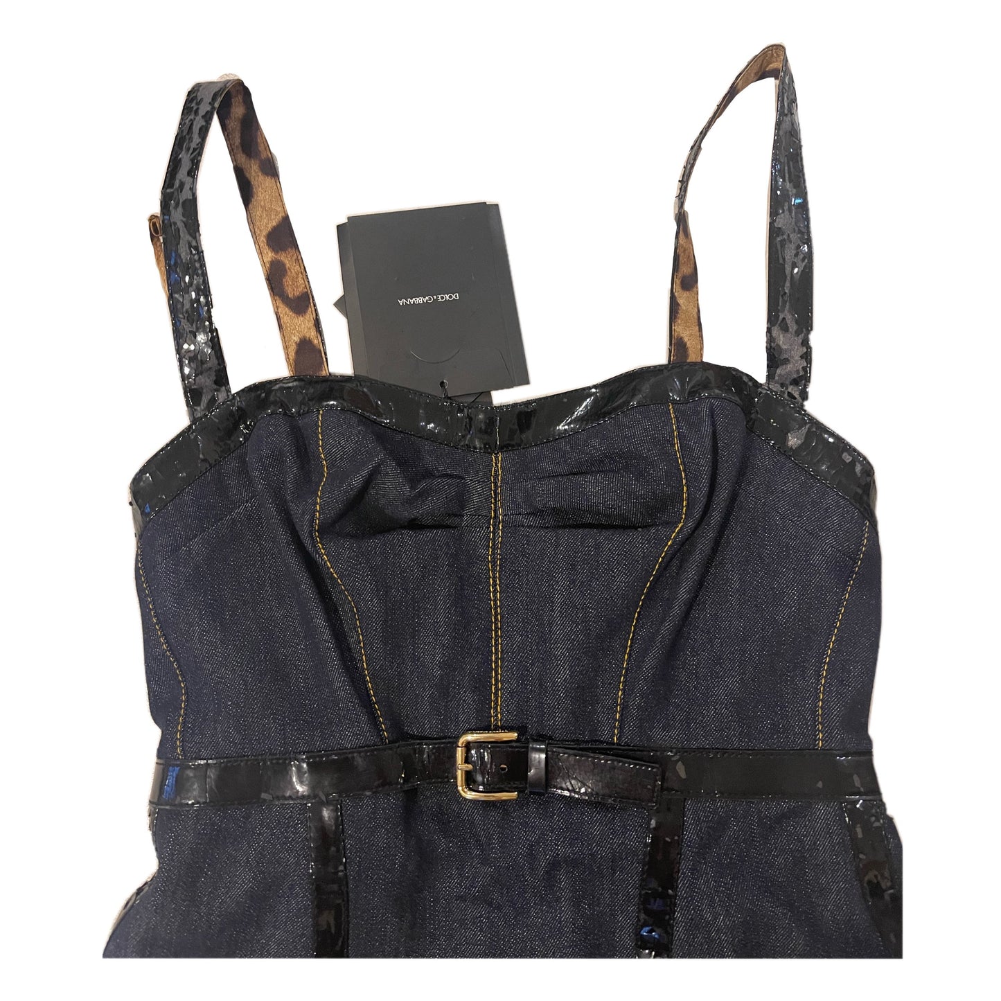 Dolce & Gabbana Denim Patent Leather Trimming Playsuit