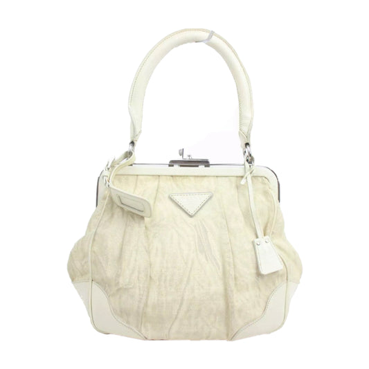 Prada Cream Camo Canvas/Leather Kiss Lock Handbag