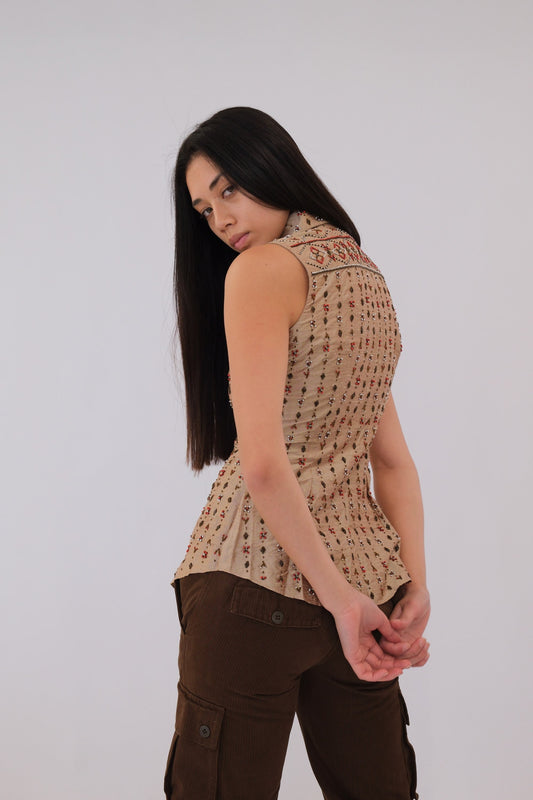 Dolce & Gabbana Beaded Point Collar Sless Blouse Vest