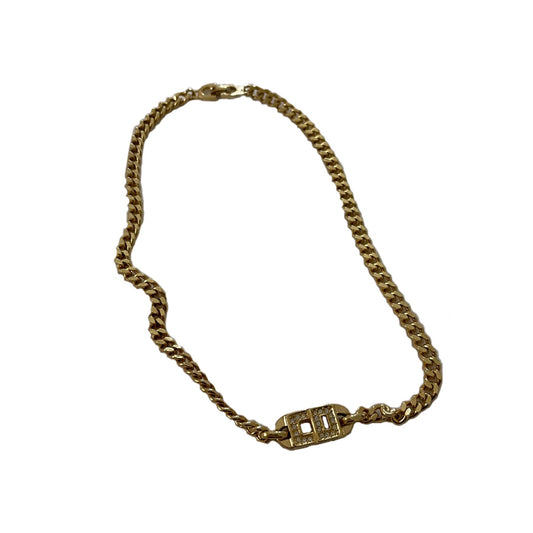 Christian Dior Gold Cuban Chain CD Logo Choker Necklace