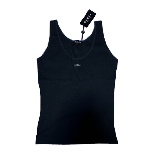 Gucci Black Ribbed Logo Tank Top