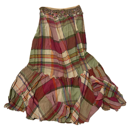 Sportmax Beaded Skirt Plaid Tiered Maxi Skirt